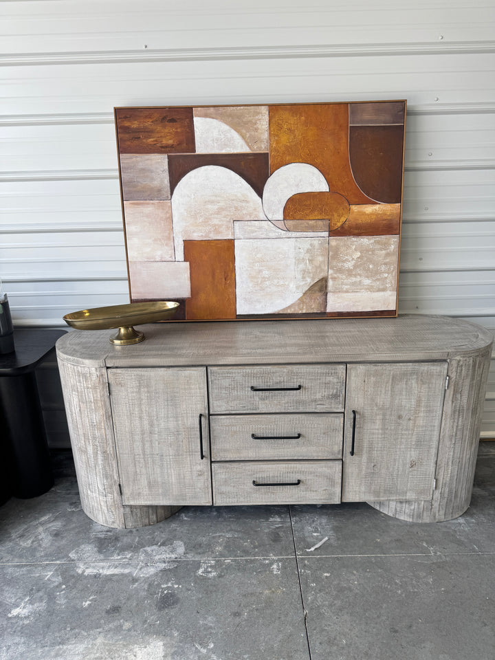 Art 11 – Terracotta & Cream Mid-Century Geometric Canvas — Walnut Floater 48"