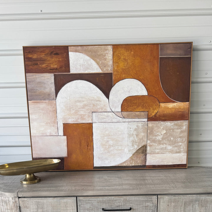 Art 11 – Terracotta and Cream geometric canvas, front view