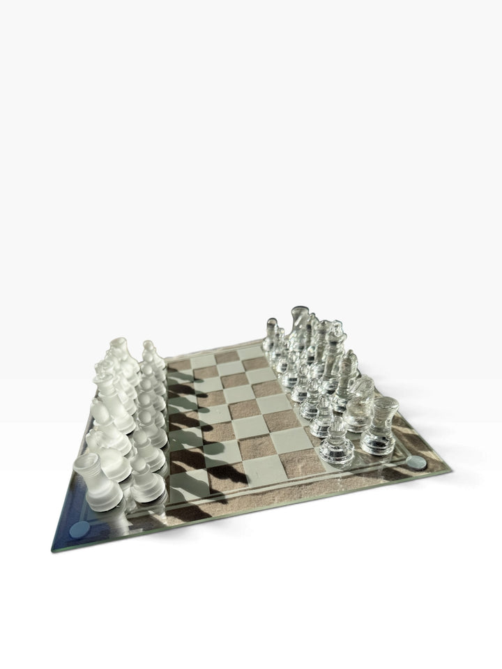 Lot 18 – Glass Chess Set with Frosted & Clear Pieces and Glass Board