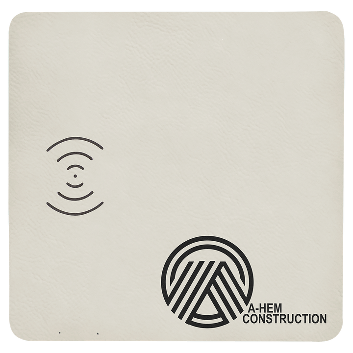 White leatherette wireless charging mat, personalized