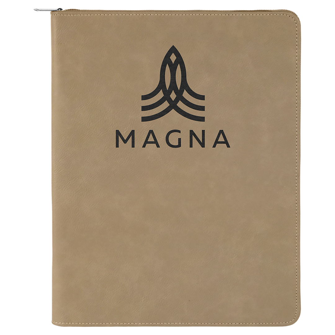 Light Brown / Black zipper portfolio, personalized