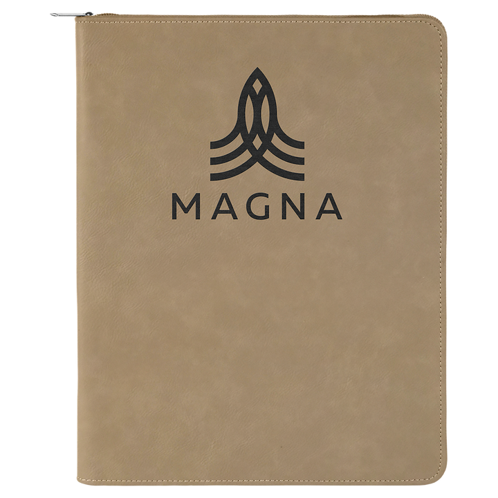 Light Brown / Black zipper portfolio, personalized
