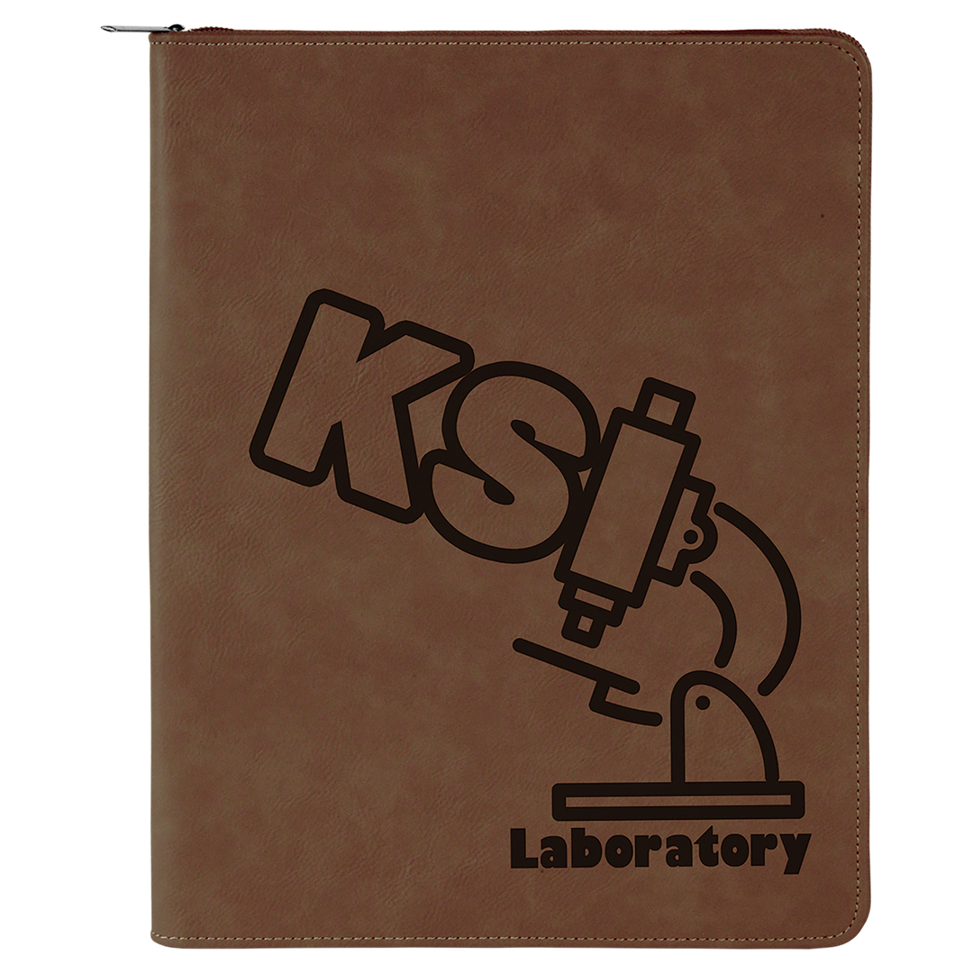 Dark Brown / Black zipper portfolio, personalized