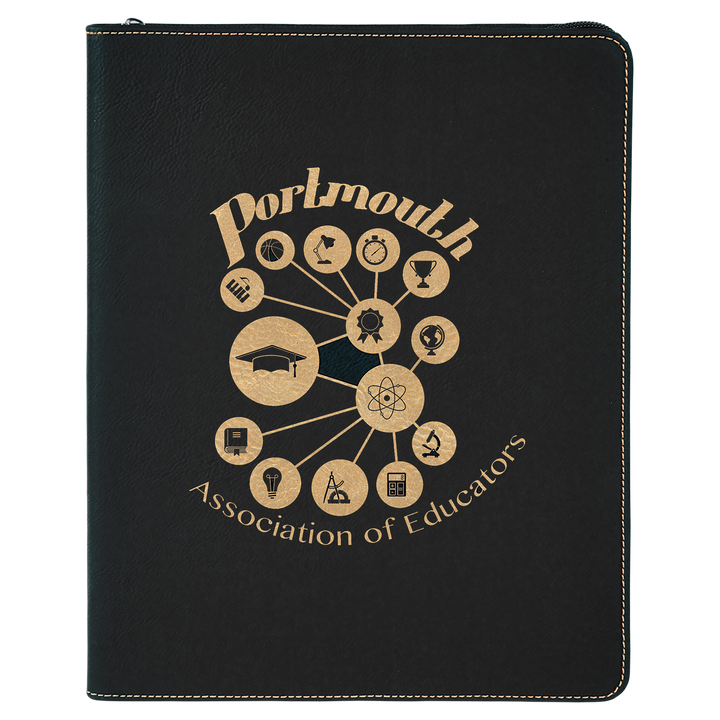 Black / Gold zipper portfolio, personalized