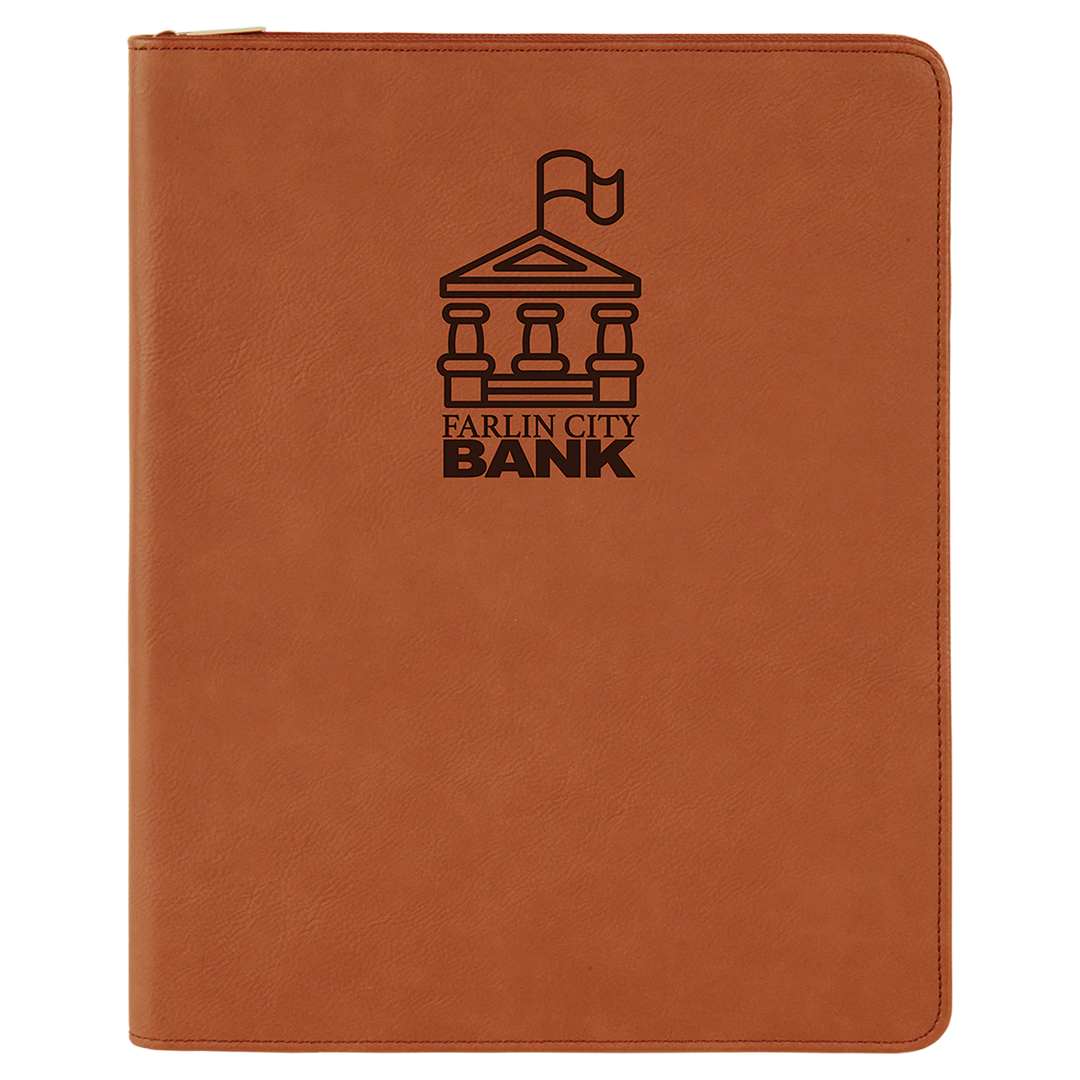 Rawhide / Black zipper portfolio, personalized