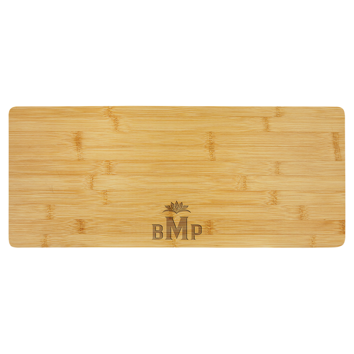 bamboo charcuterie board 19¾" × 8", laser engraved