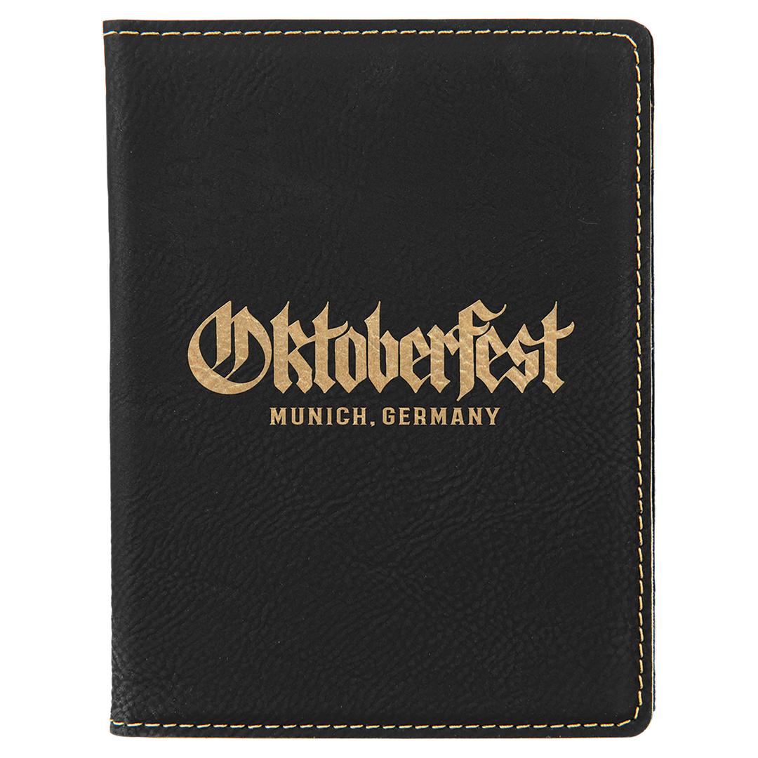 Black / Gold laserable leatherette passport holder, engraved