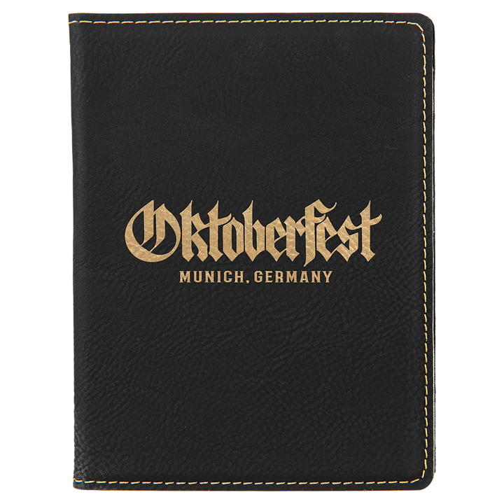 Black / Gold laserable leatherette passport holder, engraved