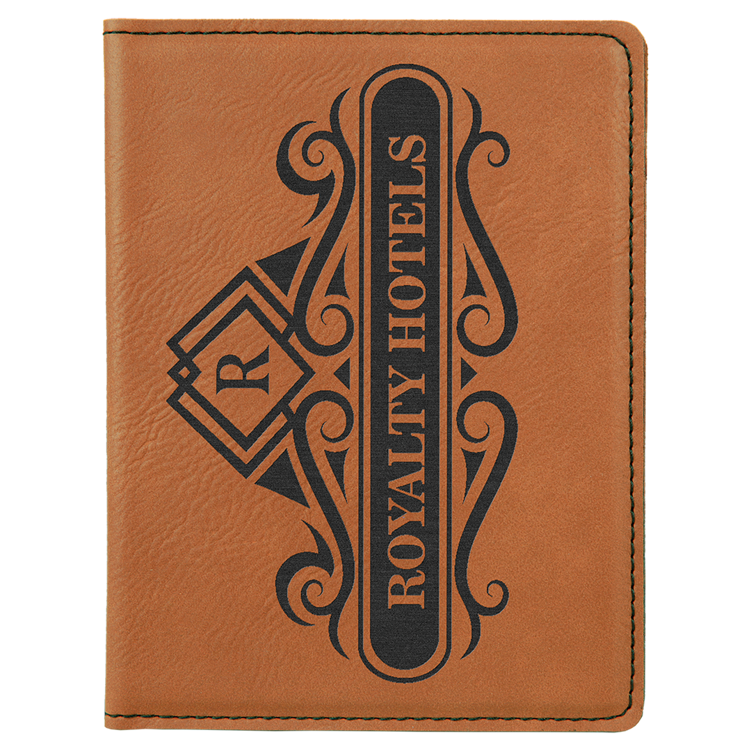 Rawhide / Black laserable leatherette passport holder, engraved