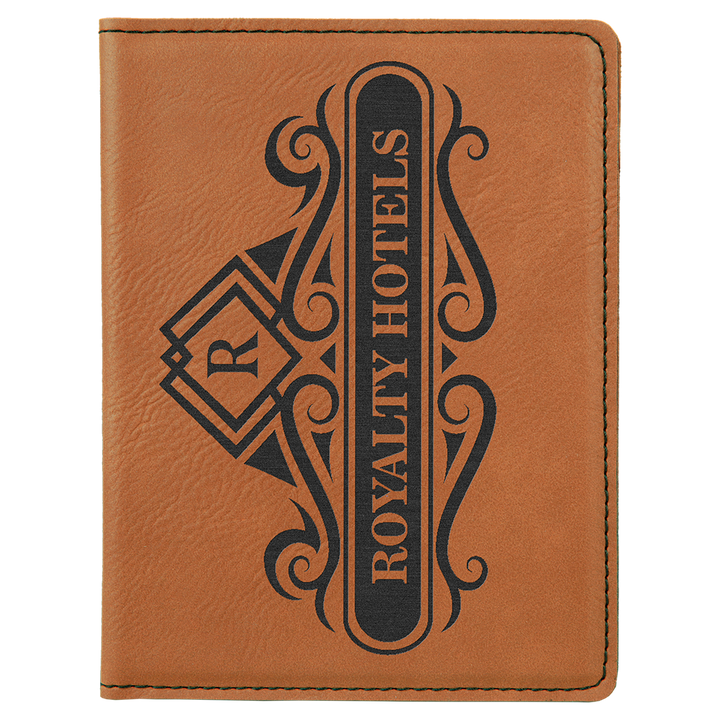 Rawhide / Black laserable leatherette passport holder, engraved