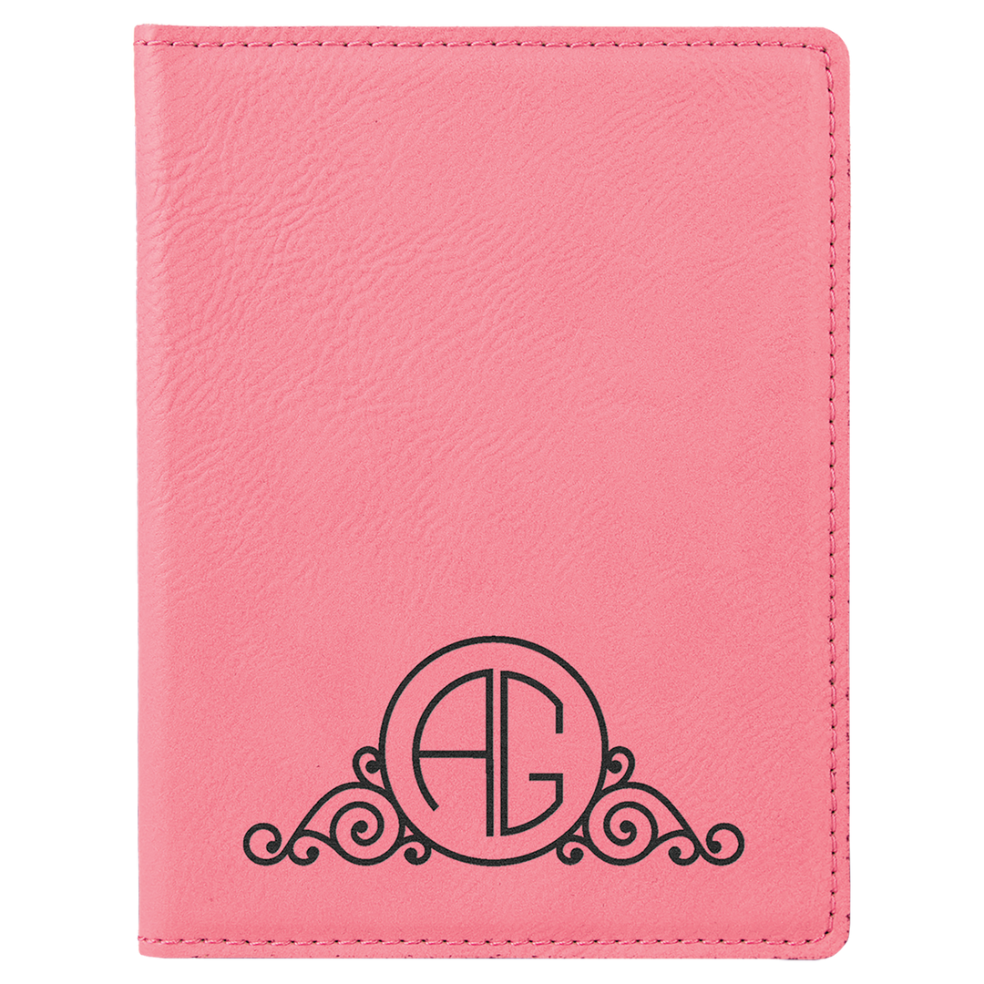 Pink / Black laserable leatherette passport holder, engraved
