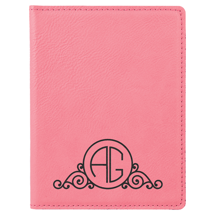 Pink / Black laserable leatherette passport holder, engraved