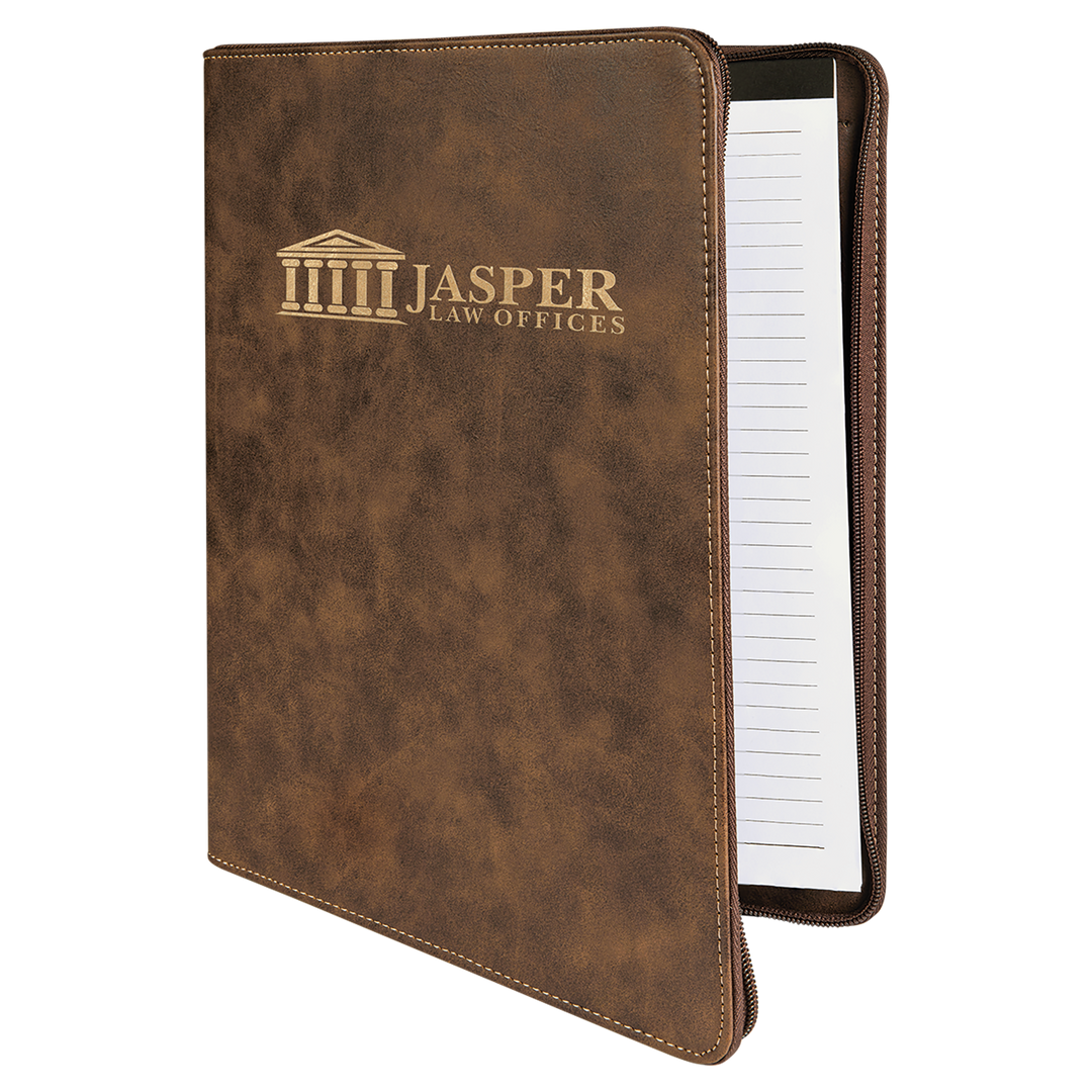 Rustic / Gold zipper portfolio, personalized