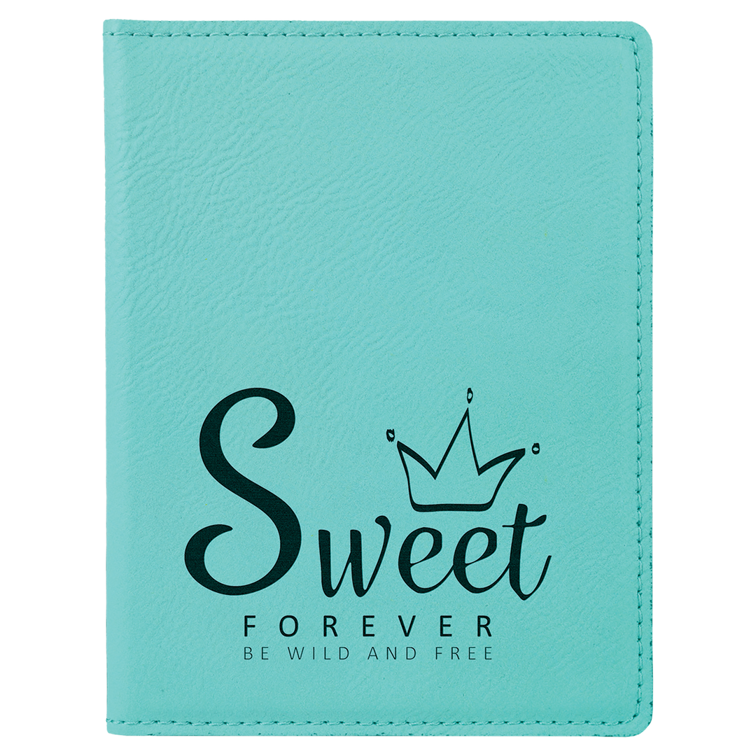 Teal / Black laserable leatherette passport holder, engraved