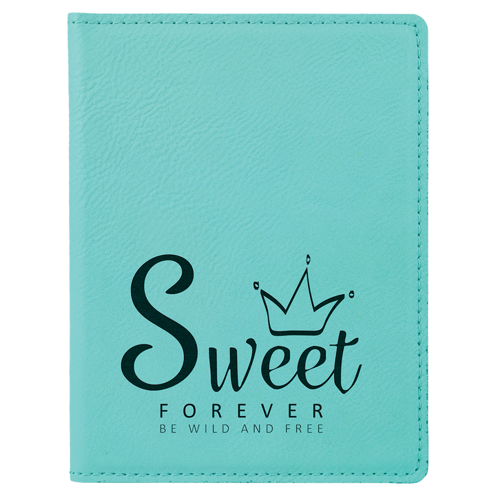 Teal / Black laserable leatherette passport holder, engraved