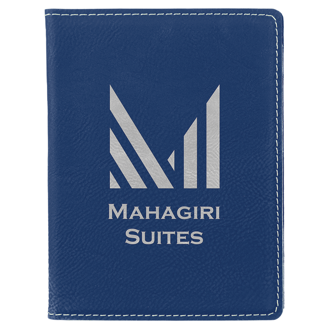 Blue / Silver laserable leatherette passport holder, engraved