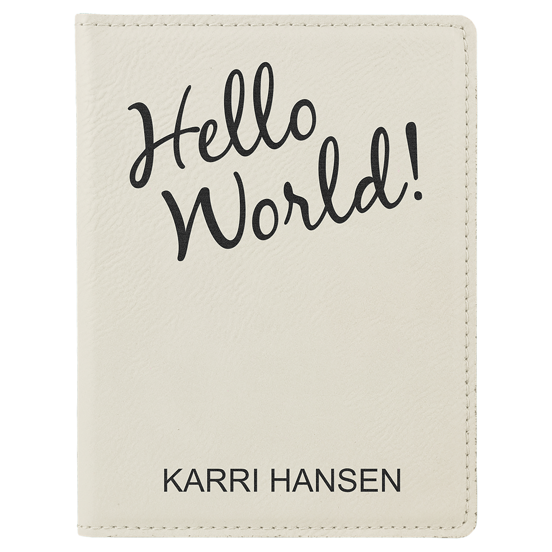 White / Black laserable leatherette passport holder, engraved