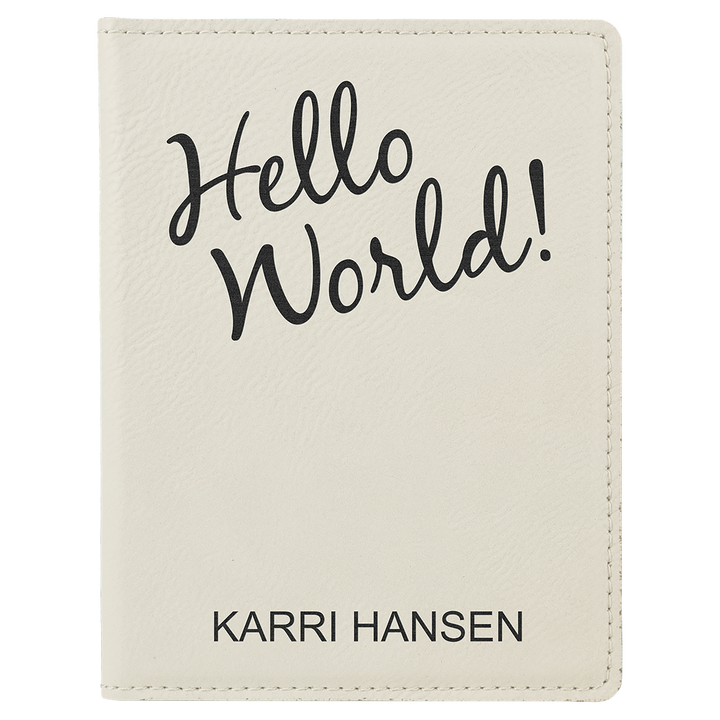 White / Black laserable leatherette passport holder, engraved