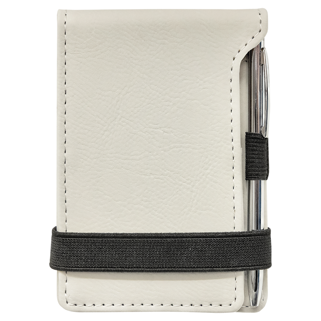 White leatherette mini notepad, blank