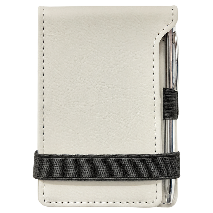 White leatherette mini notepad, blank