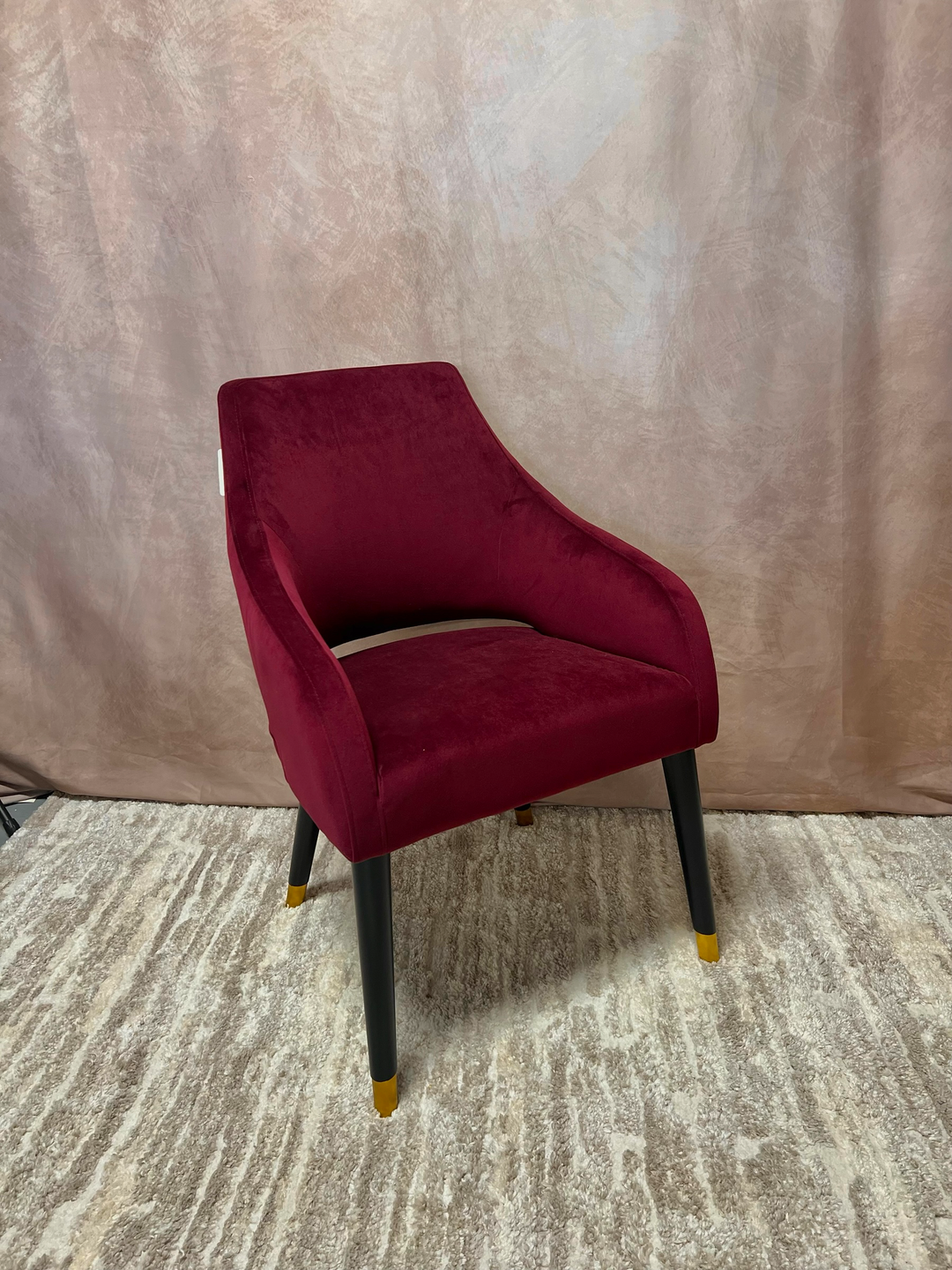 Burgundy Velvet Arm Chair with Brass Feet