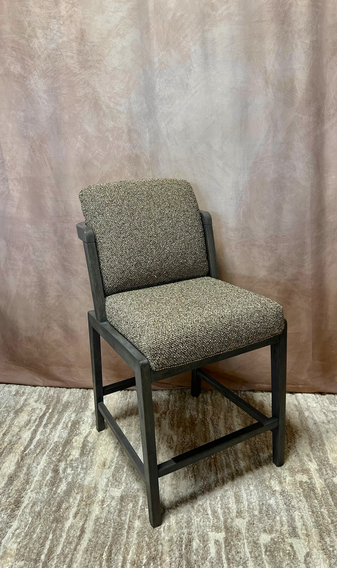 Charcoal Tweed Cushion-Back Counter Stool with Arms