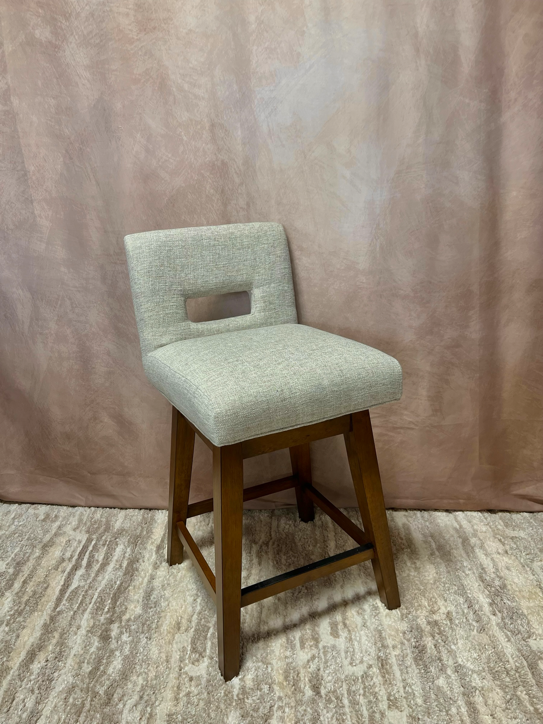 Gray Keyhole-Back Counter Stool with Walnut Legs