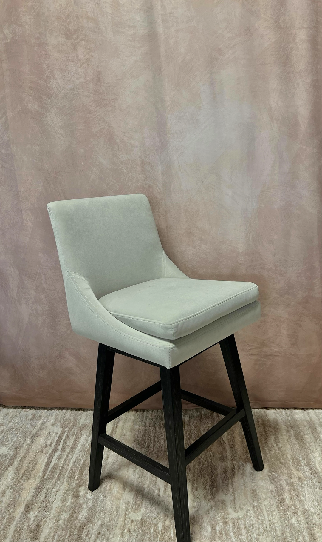 Gray Velvet Low-Back Swivel Counter Stool