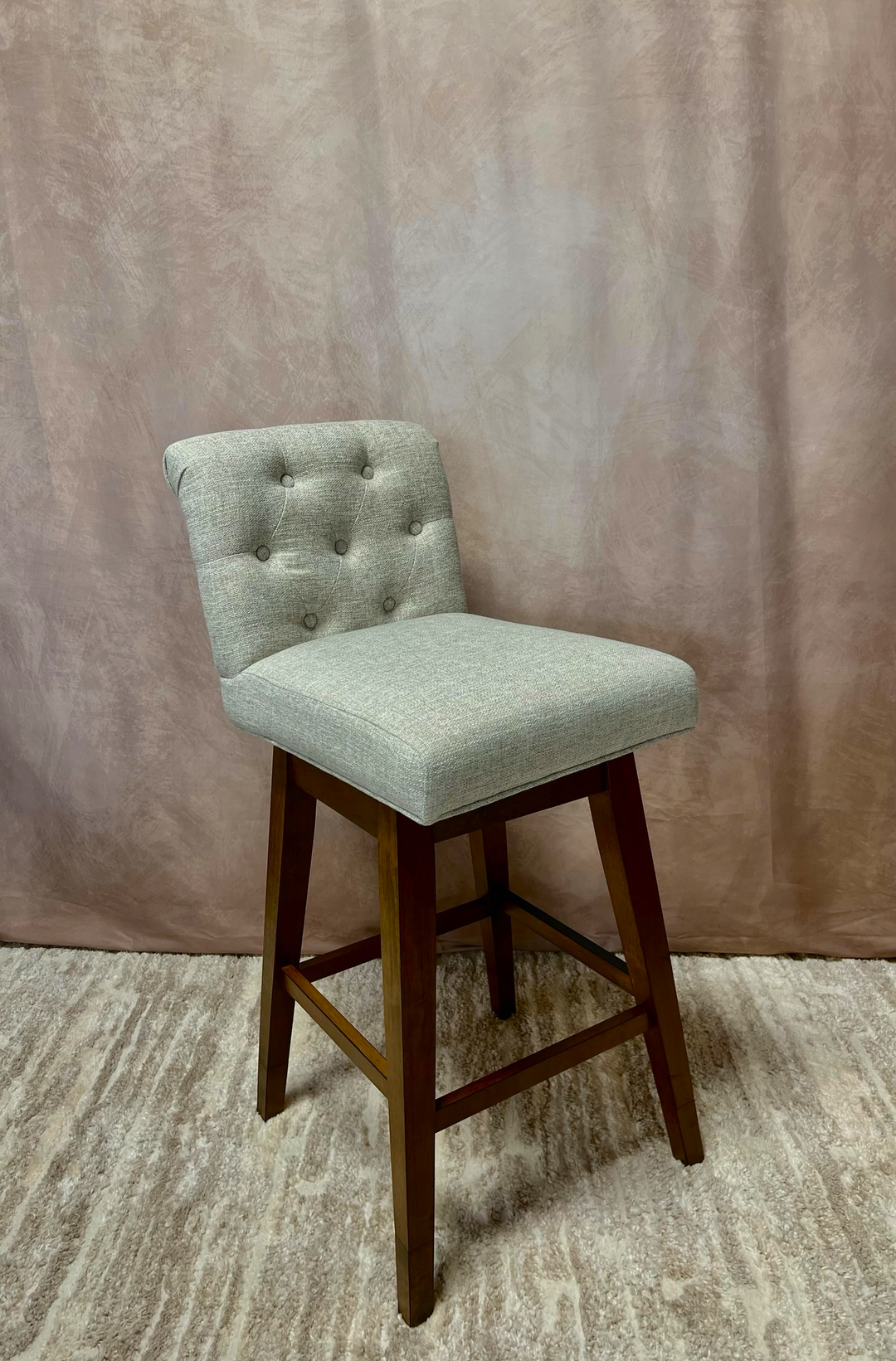 Gray Tufted Button-Back Bar Stool