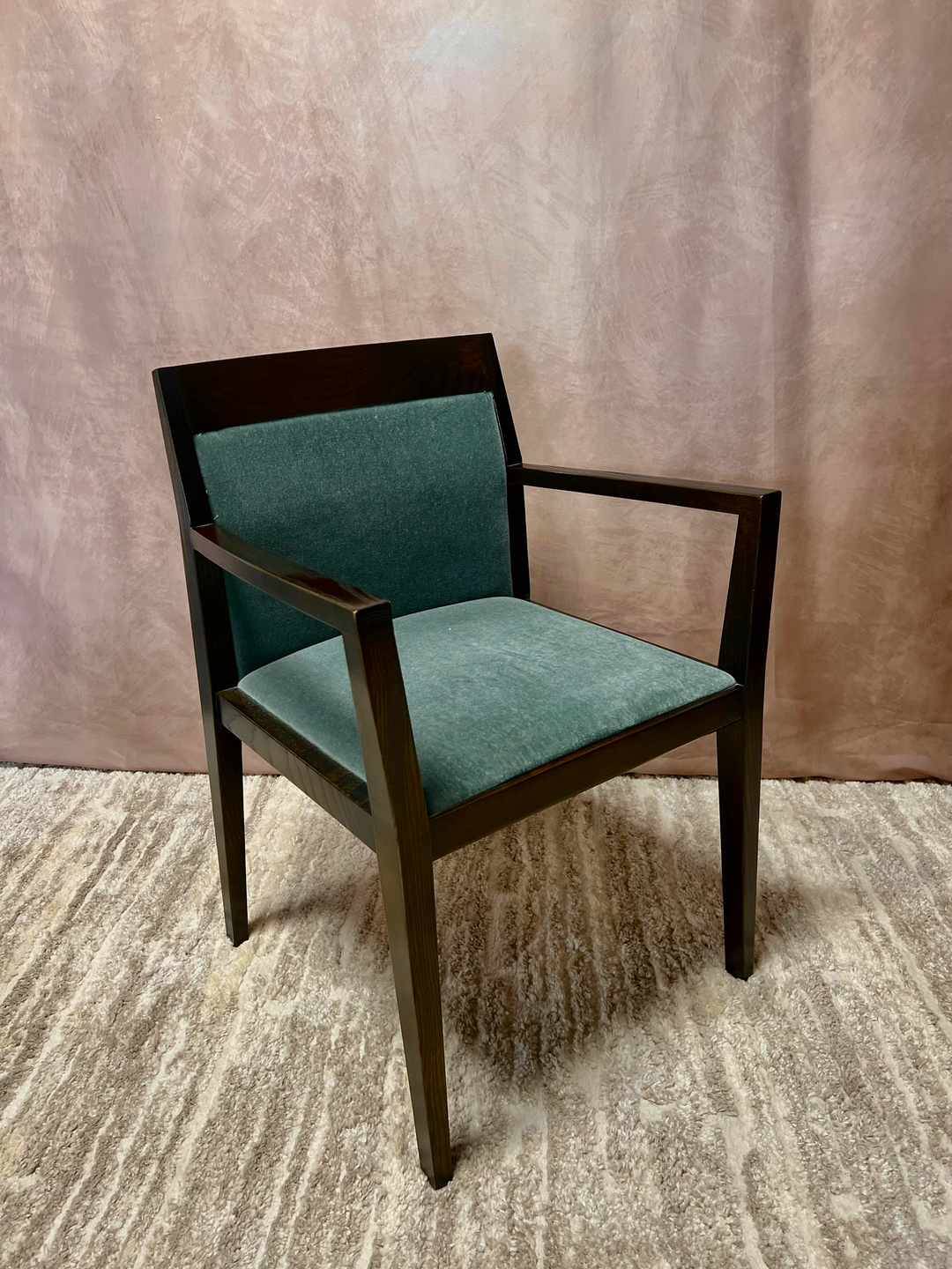 Teal Mohair Open-Arm Dining Chair