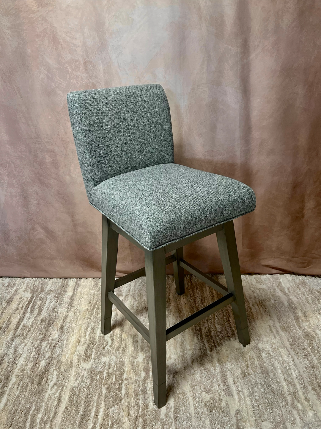Gray Tweed Curved Swivel Bar Stool