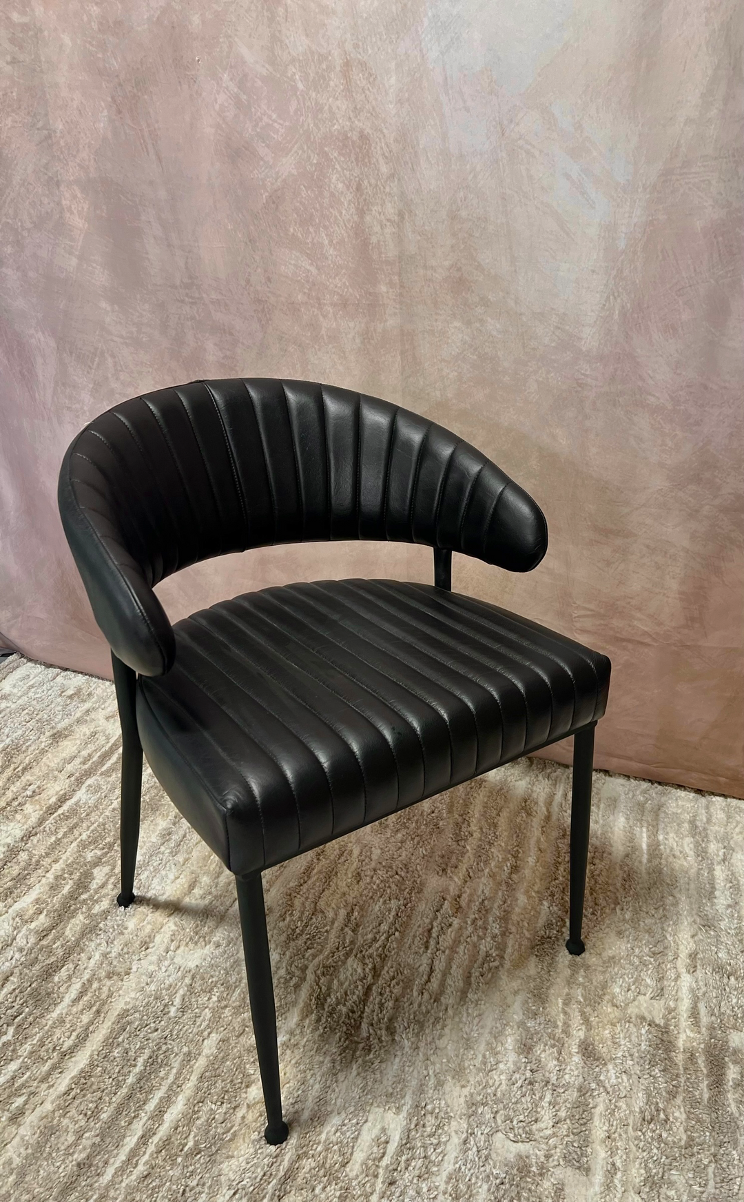Black Channel-Tufted Barrel Arm Chair