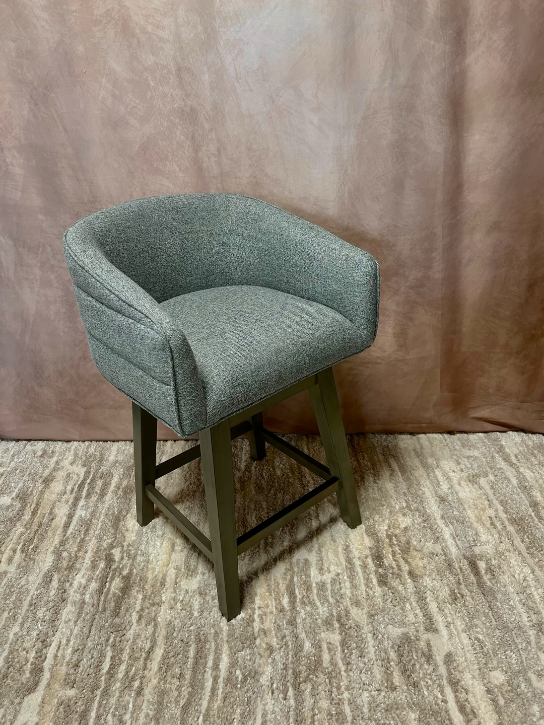 Gray Tweed Barrel Counter Stool