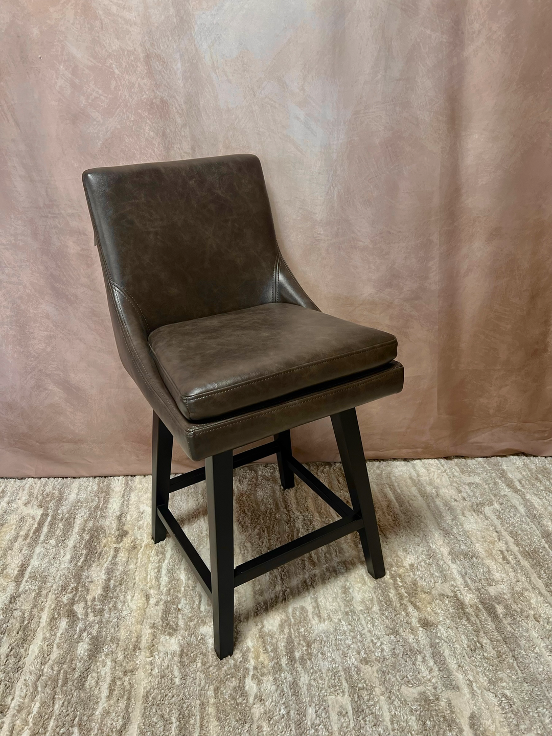 Espresso Distressed-Leather Counter Stool