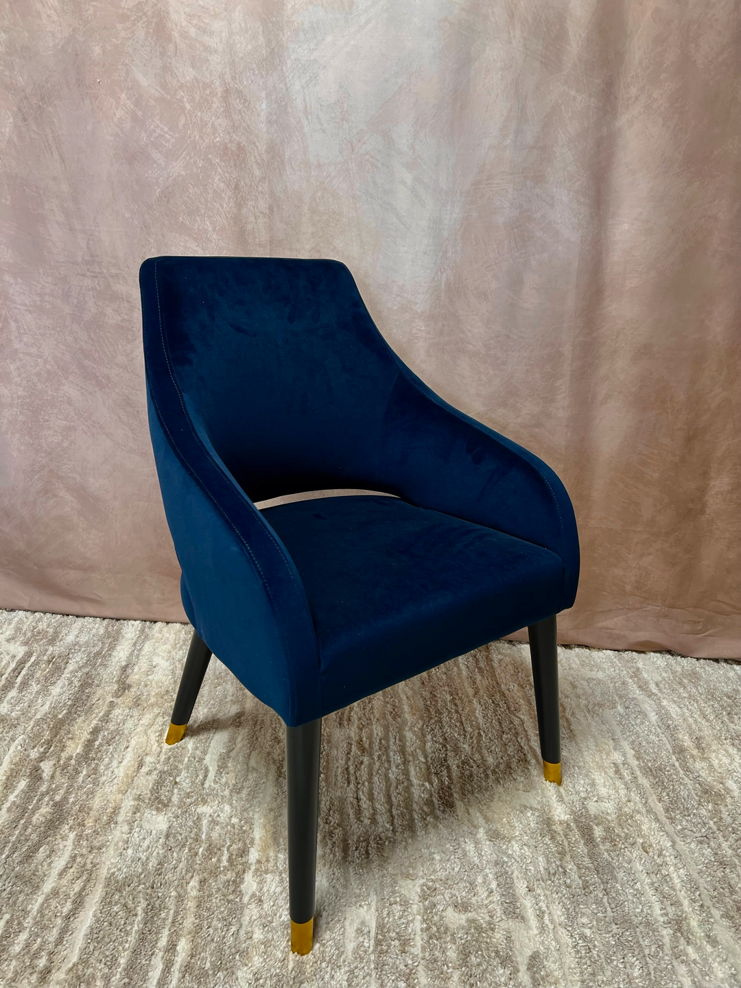 Navy Velvet Arm Chair with Brass Feet