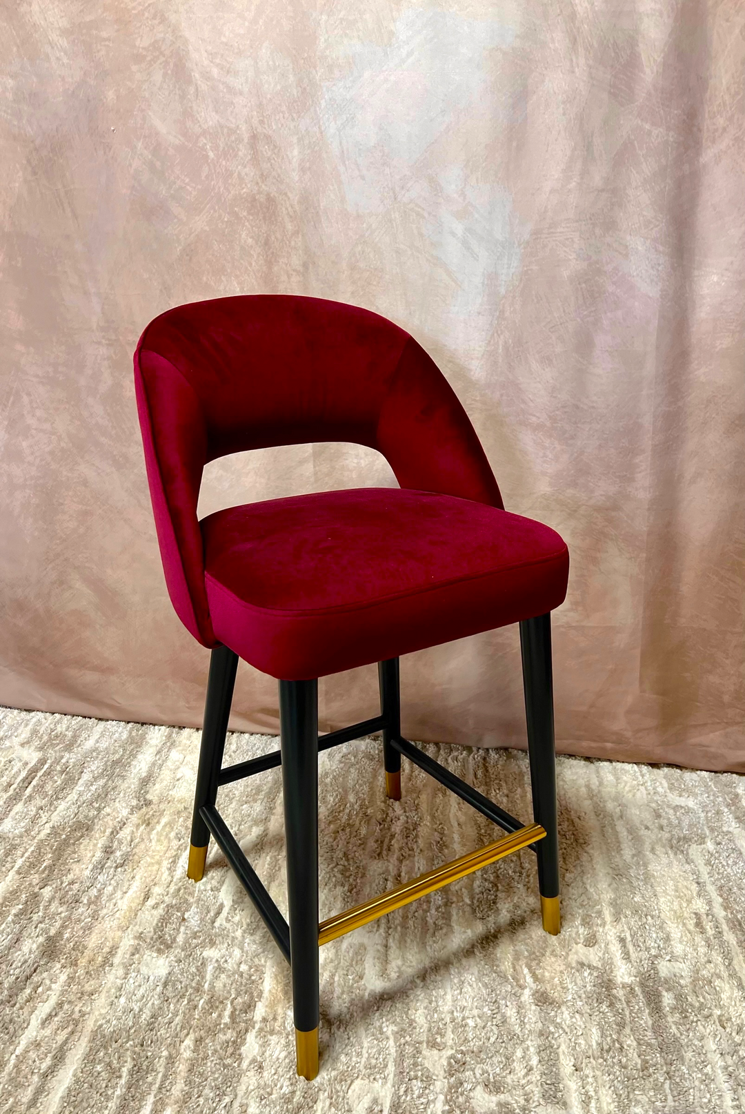 Burgundy Velvet Keyhole Counter Stool