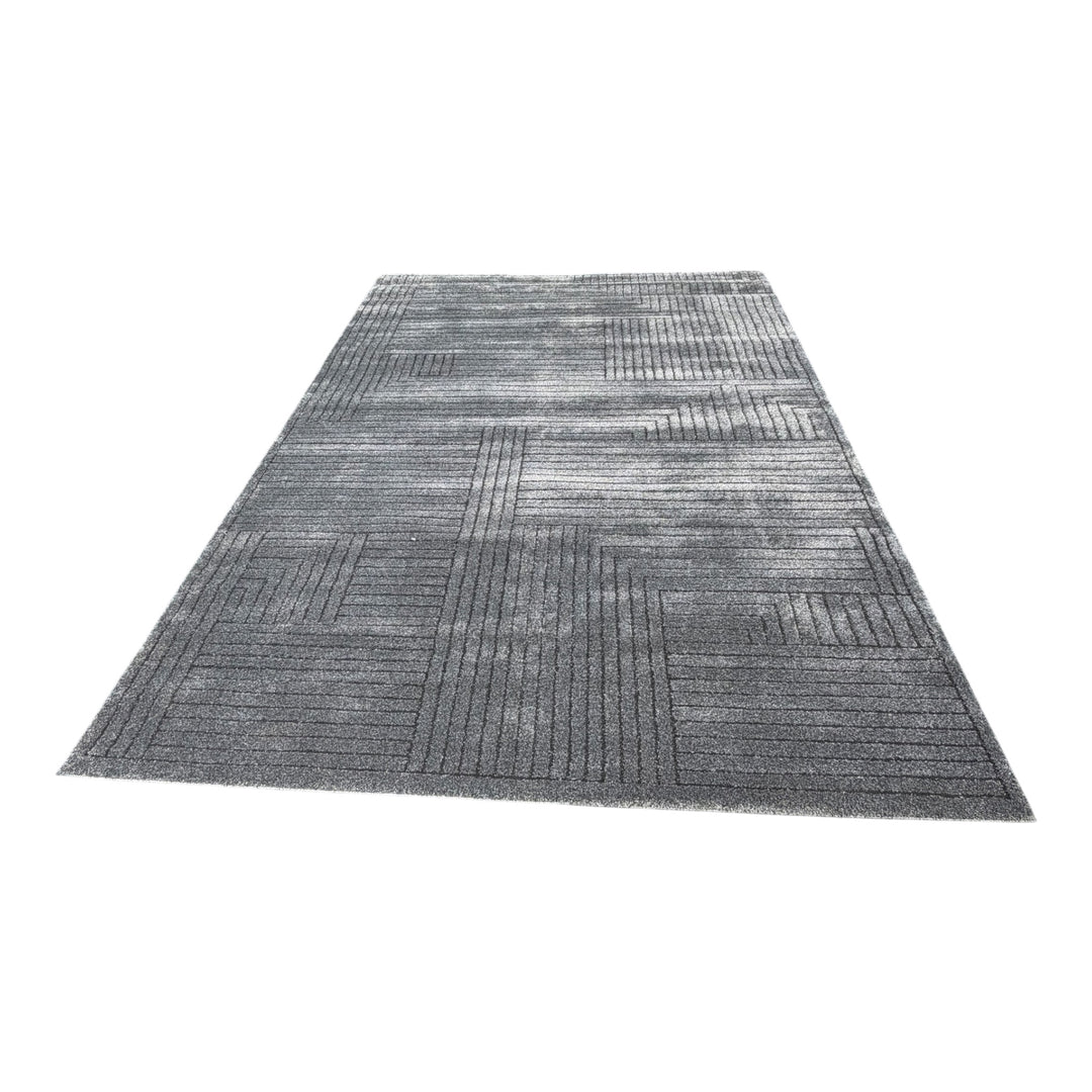 Charcoal Grey Linear-Stripe Area Rug – approx. 8' x 10'