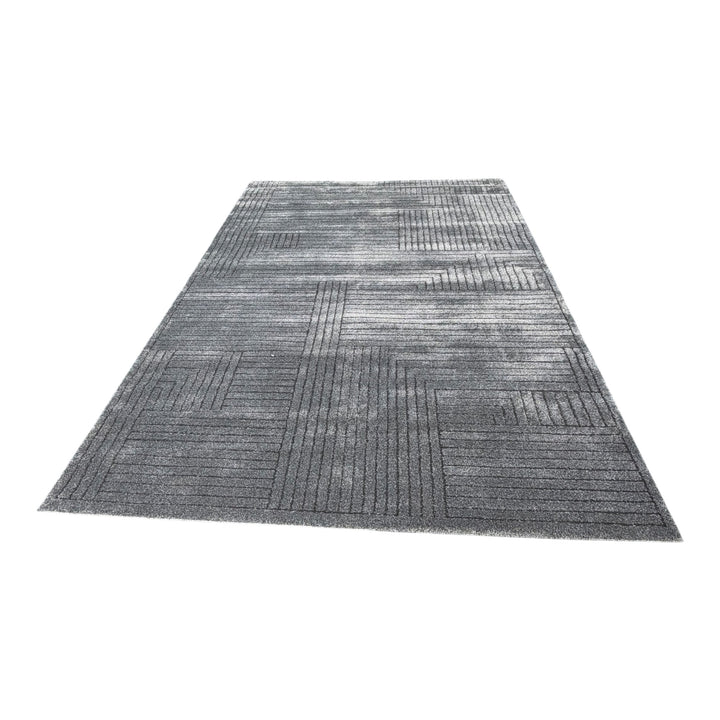 Charcoal Grey Linear-Stripe Area Rug – approx. 8' x 10'