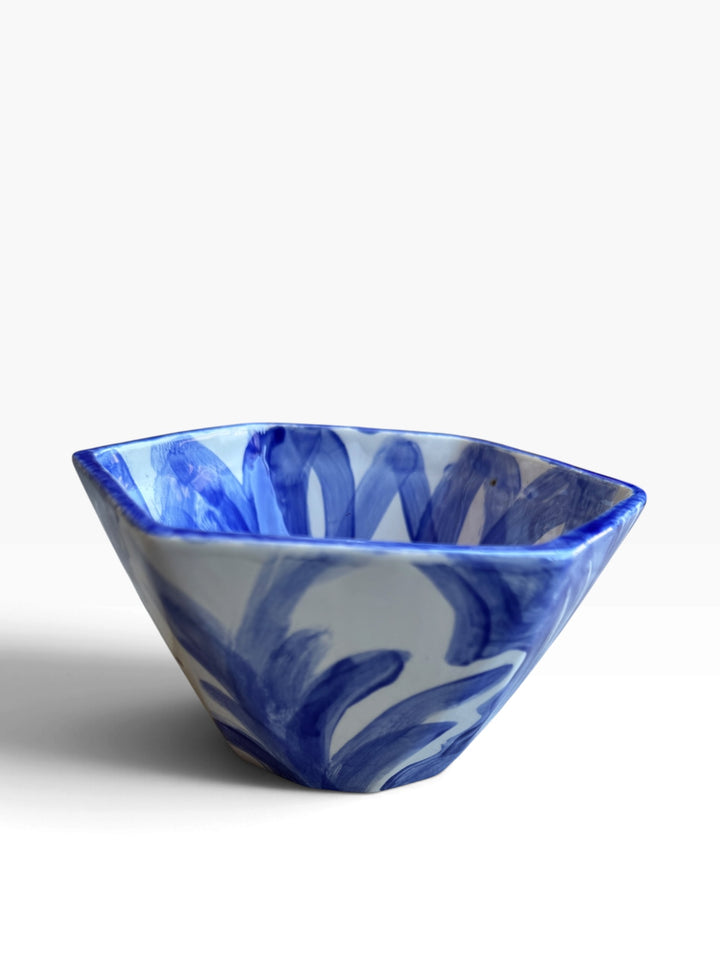 Lot 72 – Blue & White Hand-Painted Hexagon Ceramic Bowl, 7 in