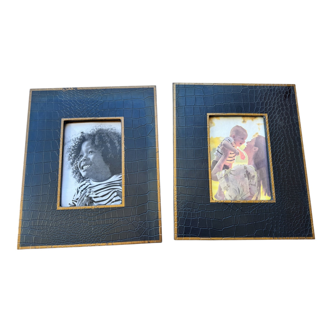 Lot 45 – Black Croc-Embossed 5x7 Tabletop Frames with Gold Edge, Set of 2