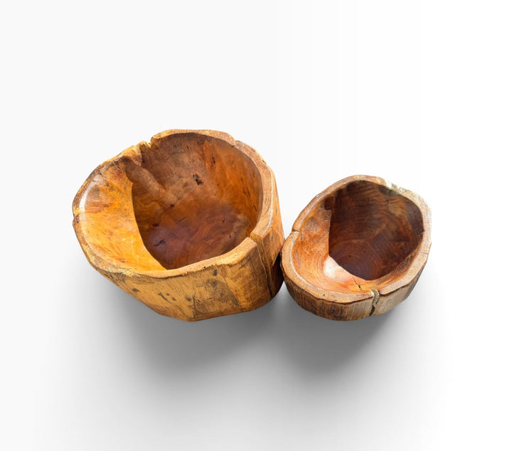 Lot 80 – Hand-Carved Rustic Teak Root Live-Edge Bowls, Set of 2