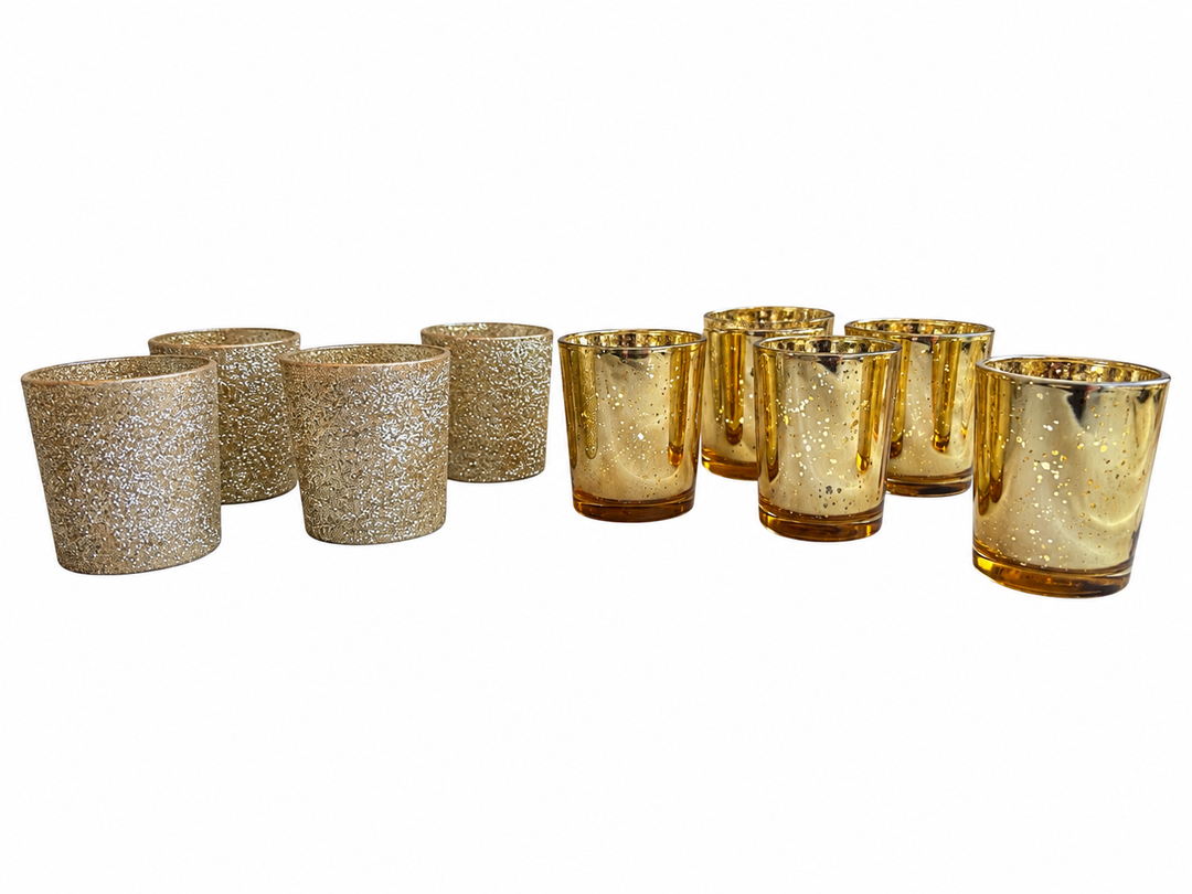 Lot 78 – Gold Glitter & Mercury Glass Votive Candle Holders, 10 pc