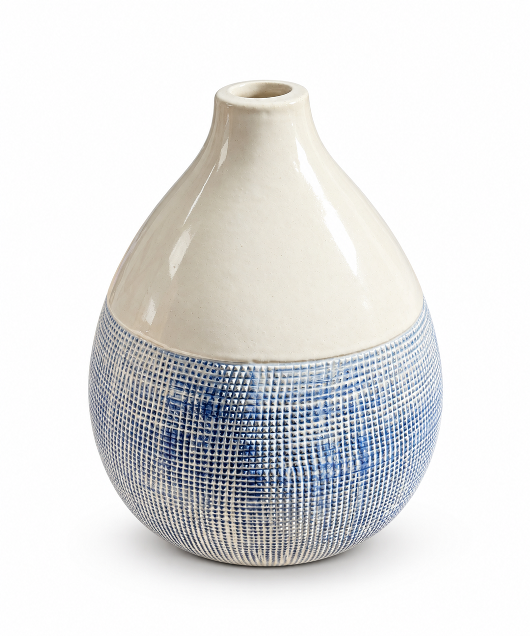 Lot 35 – Blue & White Textured Ceramic Teardrop Vase, 12 in