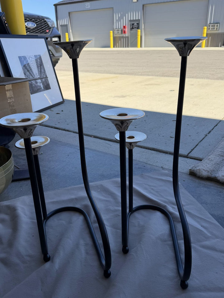 Lot 62 – Pair of Black Metal Tall Pillar Candle Holders, approx. 22 in