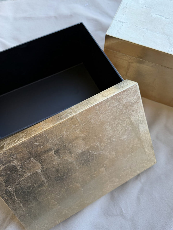Lot 63 – Container Store Gold Decorative Boxes, Set of 2