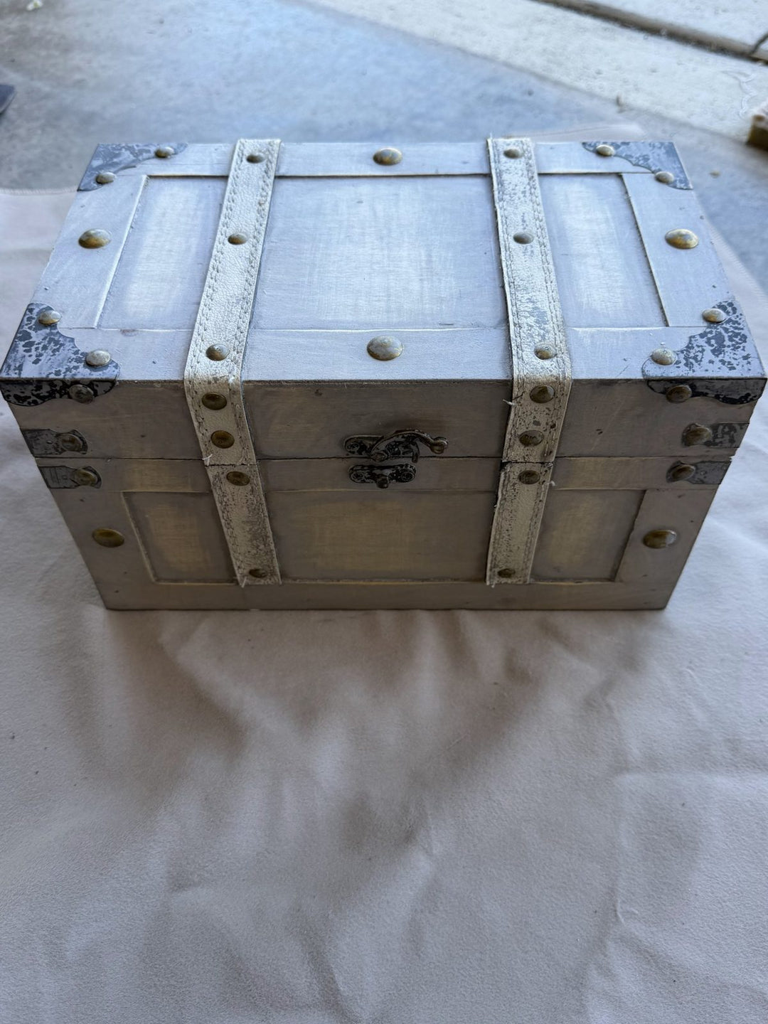 Lot 64 – Whitewashed Wood Trunk Box with Metal Trim & Straps
