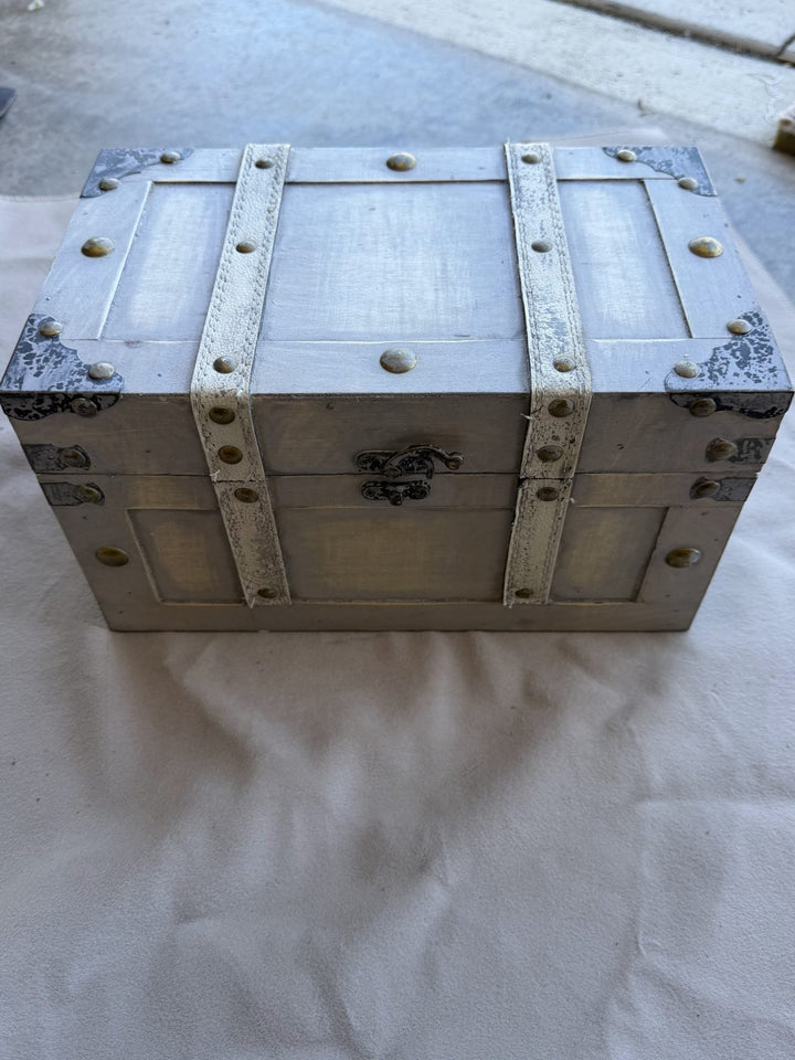 Lot 64 – Whitewashed Wood Trunk Box with Metal Trim & Straps