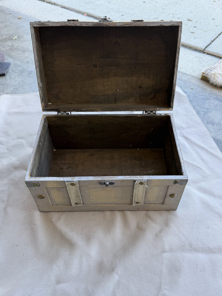 Lot 64 – Whitewashed Wood Trunk Box with Metal Trim & Straps