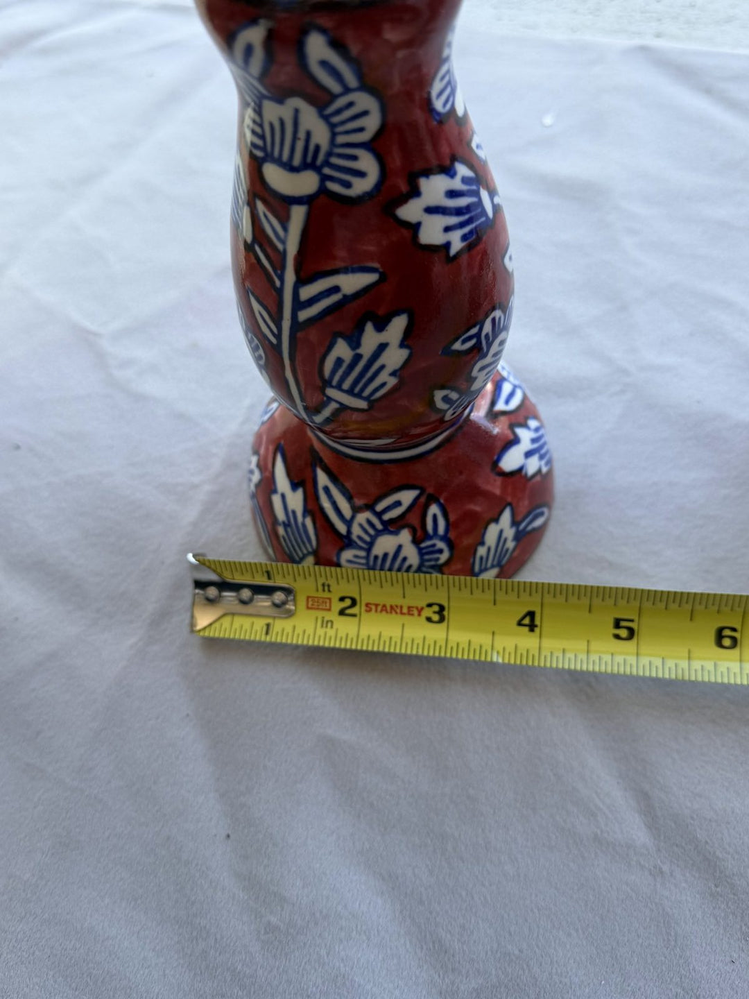 Lot 60 – Hand-Painted Floral Ceramic Candlesticks, Pair, 10in