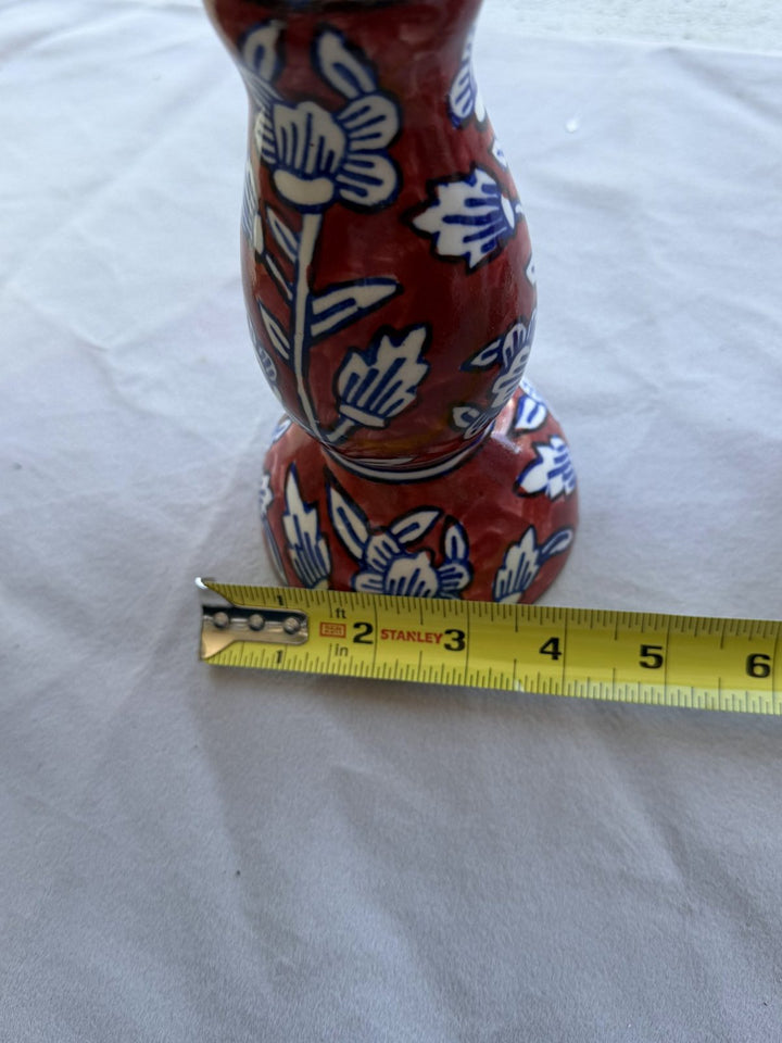 Lot 60 – Hand-Painted Floral Ceramic Candlesticks, Pair, 10in